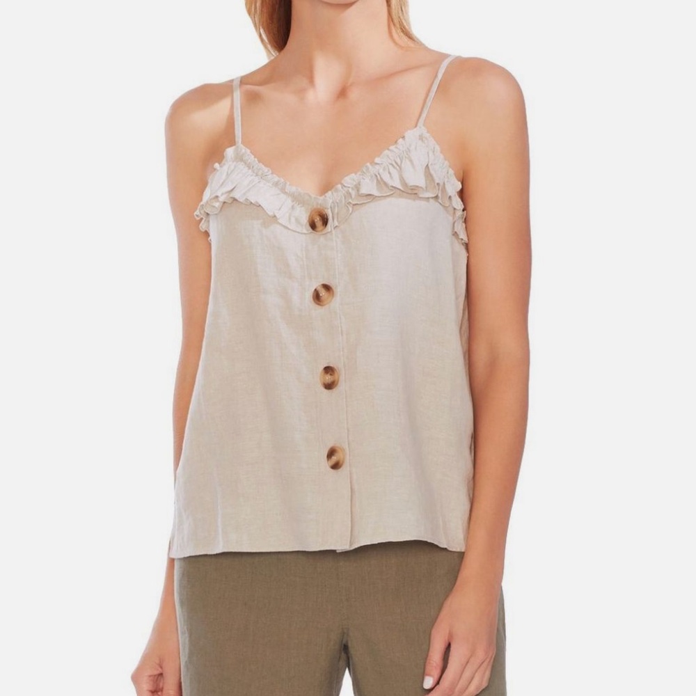 Ruffle Edge Linen Camisole Tank Shirt Top TEDO